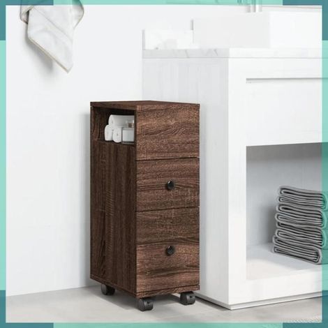 855238 Meuble étroit de salle de bain à roulettes chêne marron (1/5)