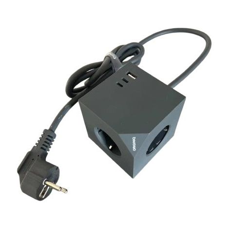 MicroConnect Power Cube, 3 Schuko-Steckdosen mit Magnetfunktion, 2 USB-C-Anschlüsse, 1 USB-A-Anschluss, 1,5 m Kabel, Dunkelgrau, MC-CUBE015USBMAGNETIC