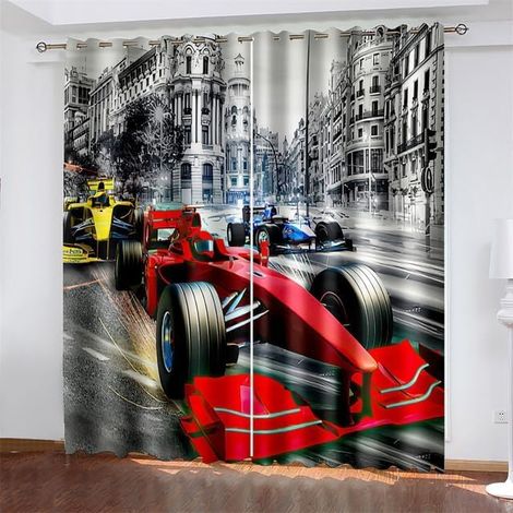 Courses De F1 Lot de 2 Rideaux Occultants, Voiture De Course De Formule 1 Rouge Rideau Thermique Isolant Anti Froid, 140x240, Rideau Occultant avec Œillets Rideau Fenetre - 140L X 240H cm (2 Panneaux) (1/5)