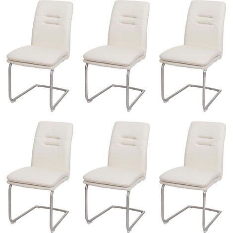 Set 6x sedie sala pranzo soggiorno cucina moderno HHG-930 struttura a slitta tessuto avorio