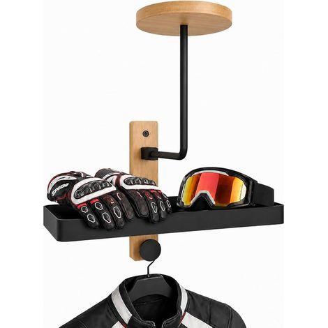 Motorcycle Helmet Wall Mount Holder Motorcycle Coat Rack Gift for Motorcyclists Football Tactical Gear Made of Stainless Steel and Wood