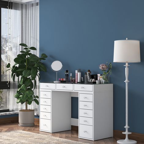 Cotecosy – Coiffeuse enfant blanche 120x79,8 cm – Panneau mélaminé E1 18mm – Grand miroir et 2 tiroirs – Design minimaliste (1/10)