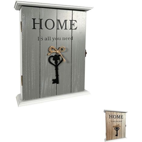 Cassetta portachiavi in legno da parete - Misura 19x5,5x24 cm - Organizer chiavi per la casa - Colore Grigio (1/5)