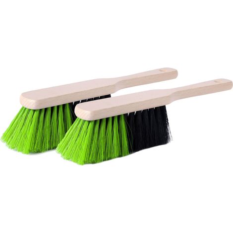 Garronda Besen mit kurzem Holz Griff und Synthetisch Borstenfaser 2er Pack Handfeger für den Frühjahrsputzen Garten Zimmerbesen nach Hause Kehrbesen mit Kunstborsten Handbesen GD-0011 (Schwarz/Grün) (1/5)