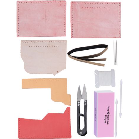 Material Package Set Leather Bear‑Shaped DIY Semi‑Finished Bag for Wallet Card Bag SublimationWatermelon Red (1/5)