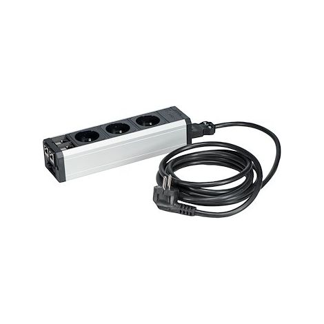 Multiprise 3 prises avec 2 connections RJ45 - câble secteur 3 m - Maxiburo (1/3)