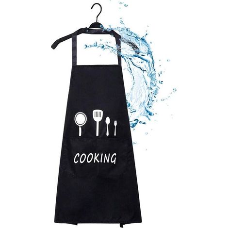 Tablier de Cuisine - 1 Pièce - Polyester Imperméable à l'huile - Noir - 70 x 68 cm - Pour Cuisine Maison Restaurant Barbecue Jardinage (1/5)