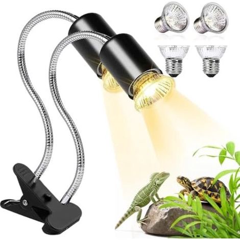 Lampe chauffante pour terrarium avec minuterie, lampe UV double tête pour reptiles (1/5)
