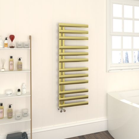 WarmeHaus Oval Panel Heated Towel Rail 1200x450mm Brushed Brass (1/5)