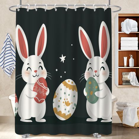 Ensemble rideau de douche polyester avec anneaux 180x180 stylé rideau étanche pour une petite salle de bain (1/5)