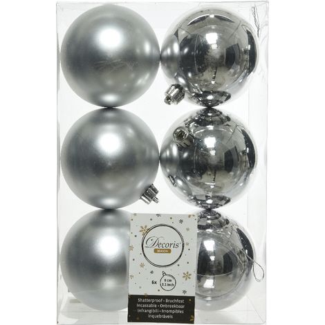 6 PALLINE 8CM ARGENTO OPACO/LUCIDO