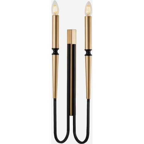 Wandleuchte Kerzenständer-Stil - Metall - Gold & Schwarz - L.18 x H.58 cm - OVYLA