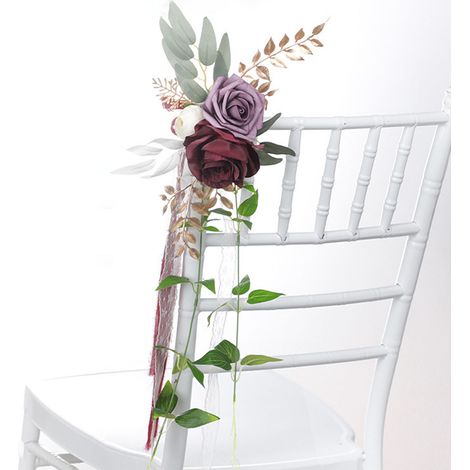 Fleur artificielle décorative pour dossier de chaise, pour allée de mariage, fête en plein air, rouge vin (1/5)