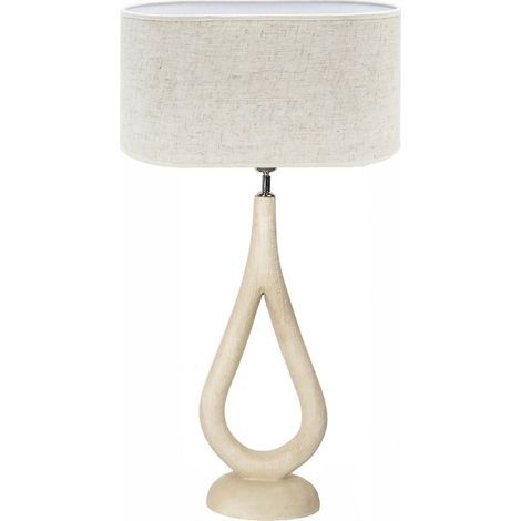 Lampe de table design en bois naturel avec abat jour textile - bois clair naturel et beige textile (1/3)