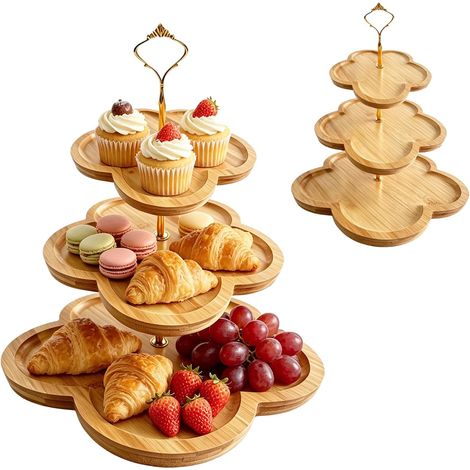 Présentoir en bois - Présentoir à cupcakes - 3 étages - Support à beignets pour fruits, desserts, mariage et décoration, facile à monter (1/5)