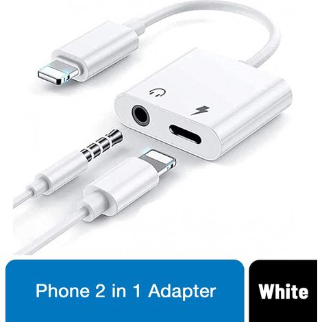 FX 2-in-1 Phone Audio Adapter for Phone 7/7plus, 8/8plus, XR - White (1/5)
