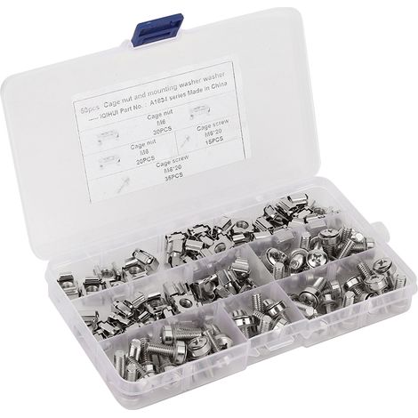 Jeu de 50 vis M6x20 pour baies de brassage, écrous cage M6 (1/5)