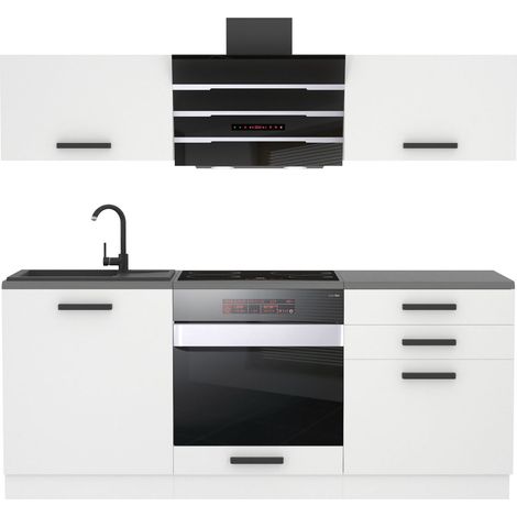 Belini – Cuisine complète 180 cm sans plan de travail – Finition blanc mat – Corps en panneaux de particules – Système de fermeture silencieuse (1/3)