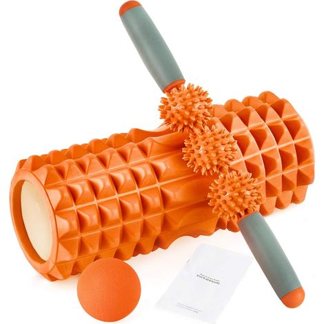 Rouleau de massage en mousse Rouleau de massage parfait pour la salle de sport et le yoga Rouleau en mousse pour le massage des tissus musculaires profonds de la jambe arrière (3 en 1, Orange) (1/4)