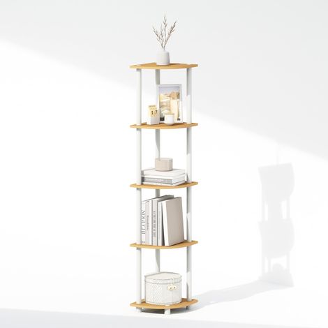 Étagère d'angle, Étagère d'exposition à 5 Niveaux, Unité de Rangement, pour Organisation et Stockage, Salon, Bureau à Domicile, Garage, Chambre, Hêtre Clair (1/5)