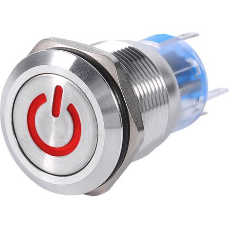 19 mm wasserdichter, selbstverriegelnder Druckknopf-Netzschalter aus Edelstahl, 12–24 V, rote LED (1/3)
