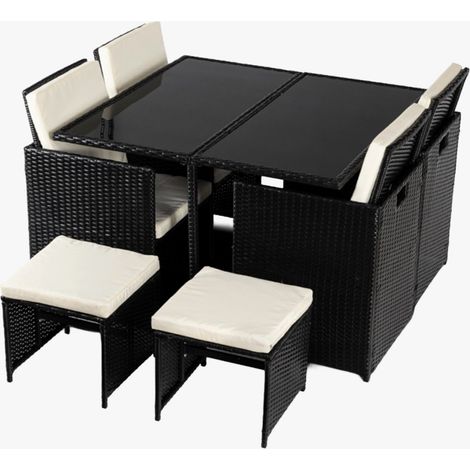 BONITO Ensemble de mobilier de jardin 8 places avec table en verre trempé noir (1/5)
