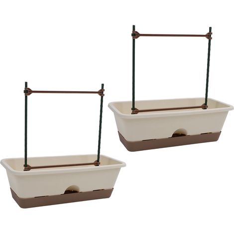 2pcs Balcony Planter Box with Double Layer Trellis Removable Saucer Window Box Planter for Herbs Vegetable Growing White