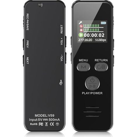 60H Enregistreur Vocal Numérique, 64Go Boîtier Métallique Dictaphone avec Activation Vocale Mot de Passe, USB C Enregistreur Audio pour Conférences Réunions Classes Interviews (1/5)