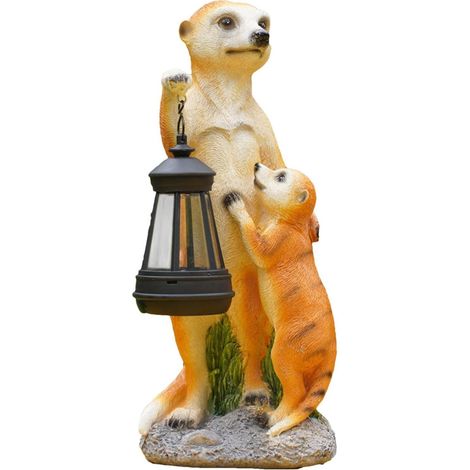 Décoration Jardin Suricate Figurine Animal à Collectionner Statue extérieure mère et suricates avec lanterne solaire Décoration extérieure pour patio, gazon, jardin, balcon, porche (1/5)