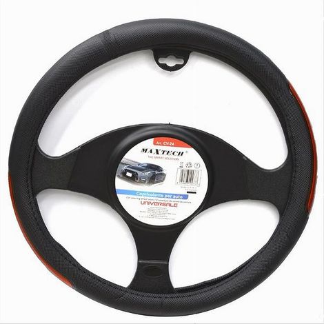 TRADE SHOP - Coprivolante Universale Per Auto Fodera Sterzo 38cm Nero Dettagli Laterali Cv-24 -