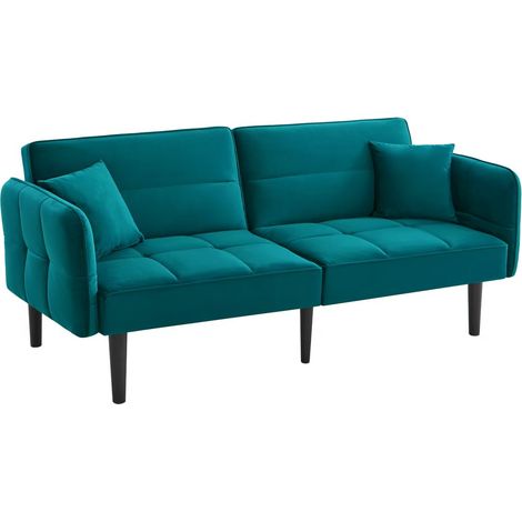 ELVMI Divano Letto 2 Posti con Schienali Regolabili, Braccioli Pieghevoli, Velluto, Blu Verde Anticato (1/5)