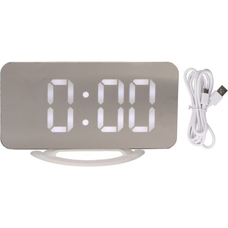 Beyamis Réveil miroir LED blanc – double USB, 3 luminosités, heure/température, capteur lumière (1/5)