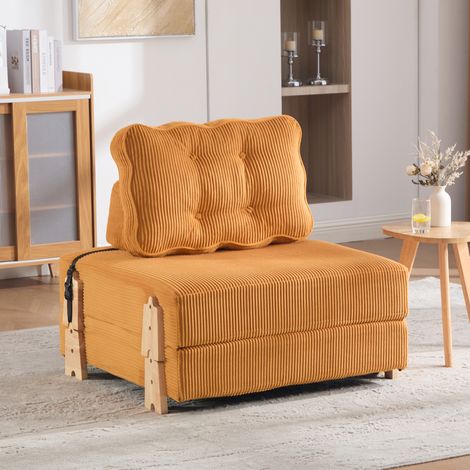 Sofá cama convertible de 1 plaza 90x86x84 cm de pana naranja, ahorra espacio para salón FloraGrace (1/5)