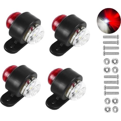 4 Pack LED Side Marker Lights, 12-24V White Red Double Side Warning Lights, Truck Trailer Parking Lights, Clearance Lights (1/5)