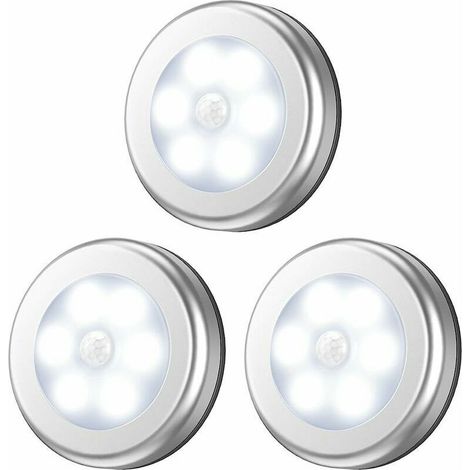 Bewegungsmelder-LED-Schrankleuchte, Treppenhausleuchte, Schrankleuchte, batteriebetrieben, für Treppen, Schränke und Garderoben, einfache Installation – 3er-Pack, Silber (1/5)