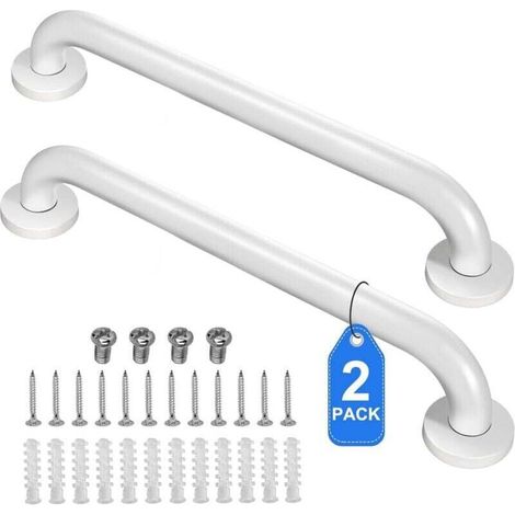 Lot de 2 barres d'appui de 61 cm pour baignoires et douches, antidérapantes, en acier inoxydable, pour toilettes, personnes âgées, personnes handicapées, poignée de sécurité pour salle de bain-Crezuo