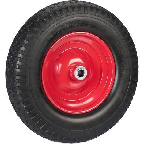Roue de brouette 4.00-8, caoutchouc plein, jante en acier, roue de rechange, increvable, capacité de charge 100 kg, noir/rouge (1/5)