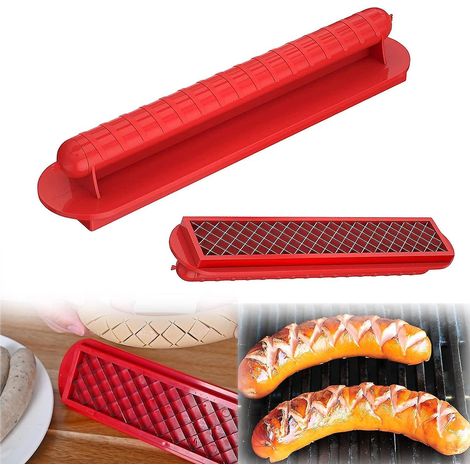 Coupe-saucisson multifonction en PP et acier inoxydable, idéal pour trancher hot-dogs, jambon et saucisses au barbecue. (1/5)