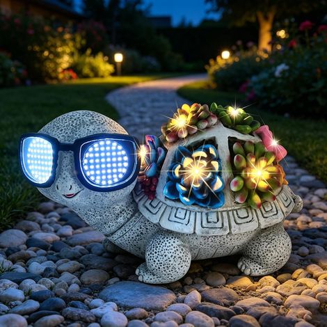 Turtle Statue Outdoor Garden Deco Solar LED Lights, Outdoor Garden Statues Solar Turtle Figurine with Succulent LEDs, Resin Turtle Figurine for Balcony, Terrace (1/5)