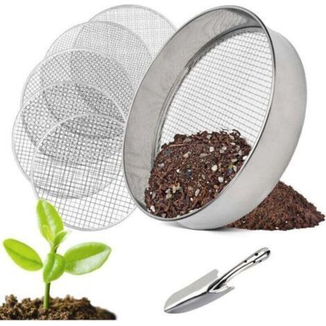 Tamiz de jardín redondo 5 en 1, 20 cm, con 5 tamices intercambiables, tamiz para tierra, compost y semillas.
