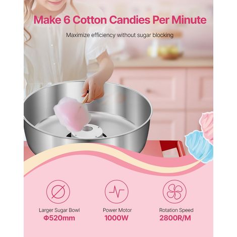 Machine à barbe à papa électrique avec chariot, 1000 W, appareil à barbe à papa commercial avec bol en acier inox 52 cm, cuillère à… (1/5)