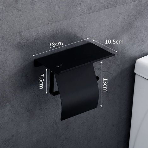 Toilet Paper Holder with Shelf for Screwing/Drilling, Black MUMU (1/4)