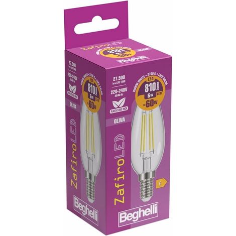 Beghelli - Lampadina Oliva Zafiro Led 6 W E14 - Bianco Caldo (1/2)