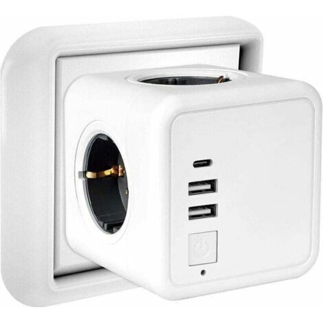 Prise USB Multiple, Multiprise Murale Cube 4 Prises avec 2 USB Secteur, 1 port de type C,7 en 1 Bloc Multiprises USB Secteur avec Interrupteur, Multiprise Electrique Murale USB Chargeur pour Domic (1/4)
