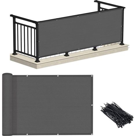 Brise-vue pour balcon 3 x 10 pieds – Gris foncé (PEHD) – Protection UV et résistance aux intempéries – Hauteur de 3 pieds – Idéal pour terrasse, patio, jardin, piscine extérieure, porche et garde-corp