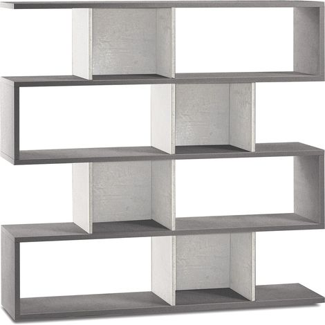Libreria Modulare 4 Ripiani 150x144x38 cm Cemento/Ossido Bianco (1/3)