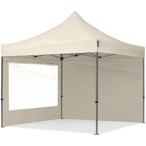 3x3m Pop Up Gazebo PREMIUM Steel 40 mm, incl. Sidewalls with Panorama Windows, cream High Performance Polyester approx. 350g/m²