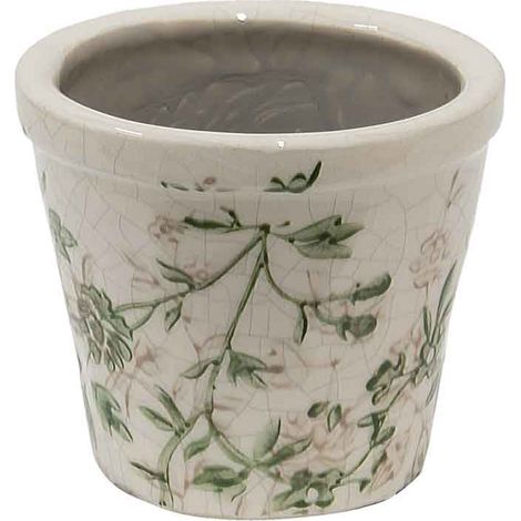 Décoration pot de fleurs beige vert 8x7cm