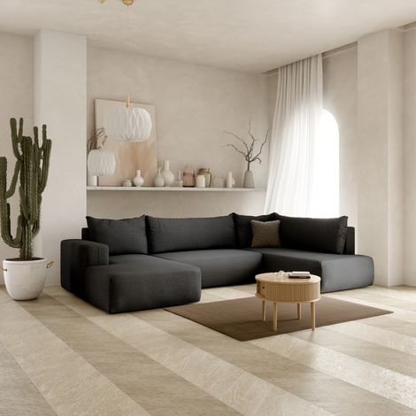 Canapé d'angle panoramique convertible LETTO en U noir