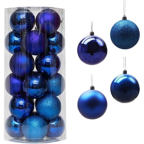 Set mit 24 Weihnachtskugeln zum Aufhängen am Weihnachtsbaum, Dekoration für Hochzeitsfeiern (königsblau)
